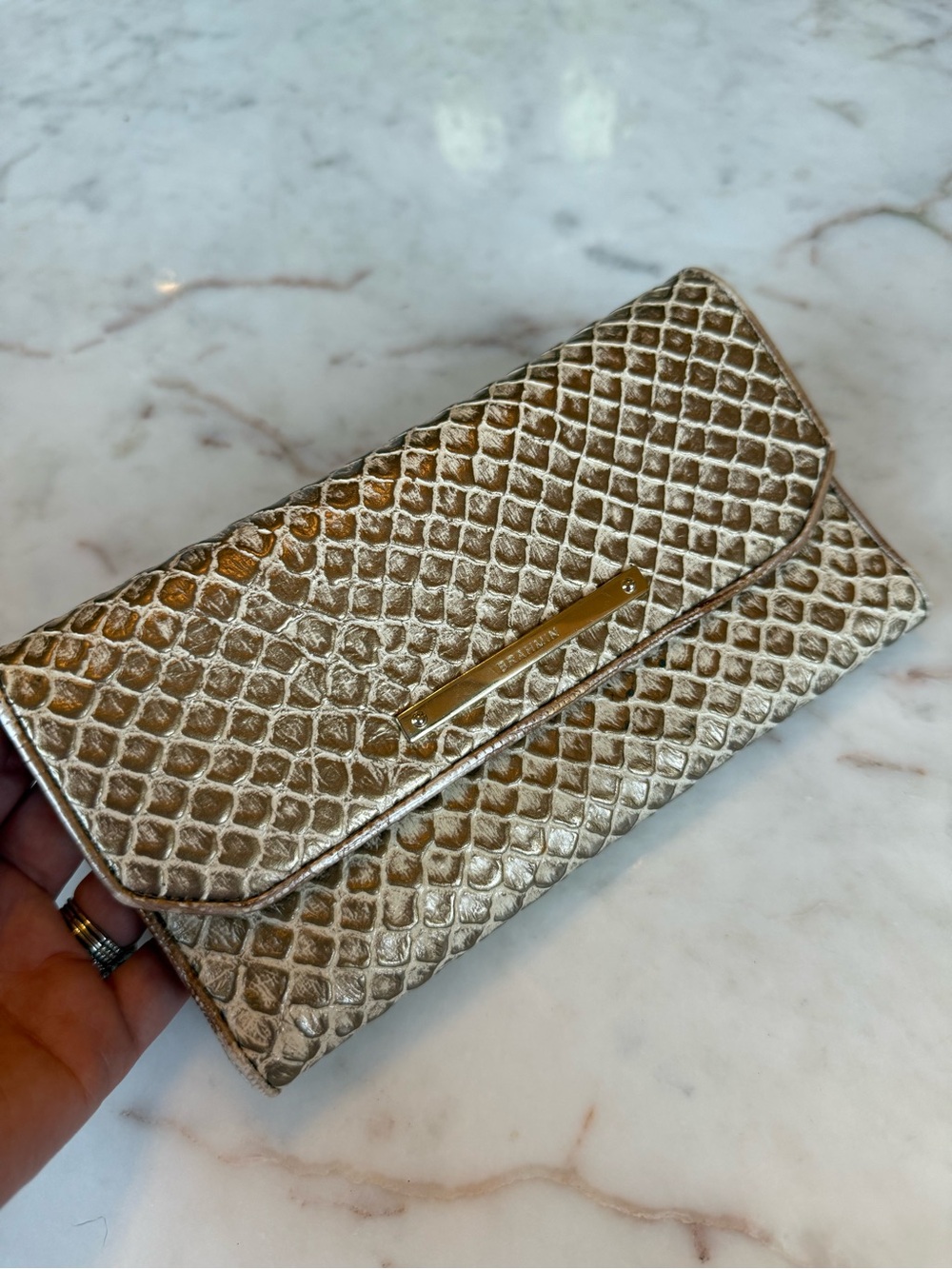 Brahmin Metallic Gold Snakeskin Textured Clutch_wallet - Women's wallet